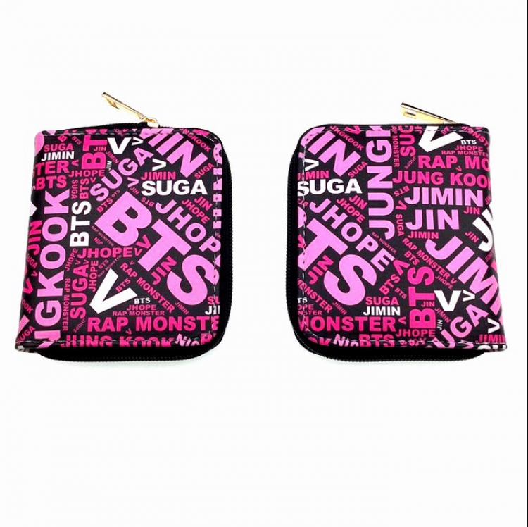 BTS PU Twill Two Fold Short Wallet Zipper Purse Red