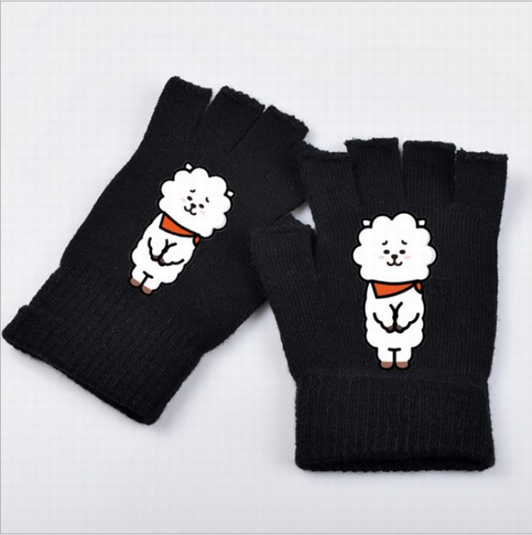 BTS BT21 lamb Printed black half finger gloves 18X9.5CM 32G price for 5 pcs