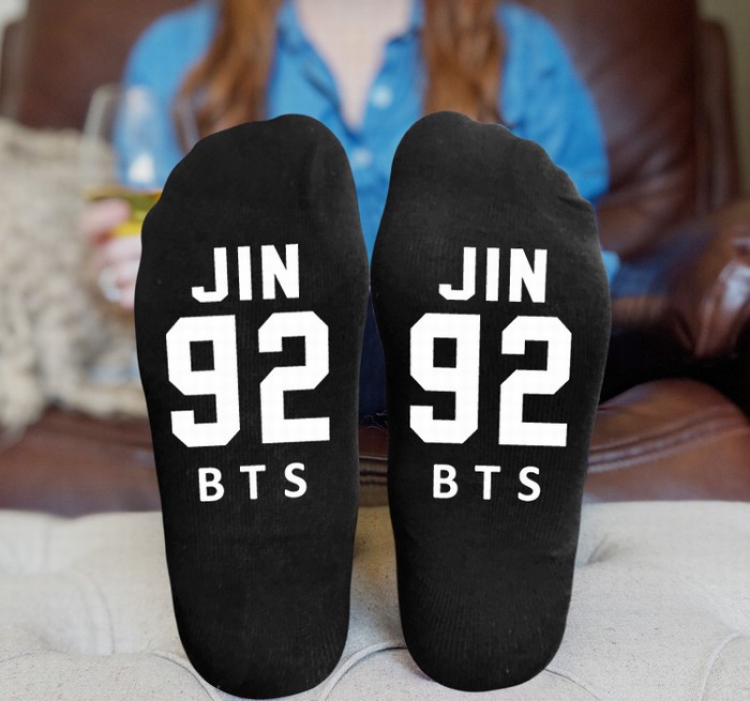 BTS Black printed Mid tube socks stockings tube high 15CM 25G style 17