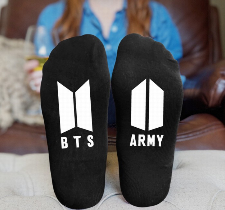 BTS Black printed Mid tube socks stockings tube high 15CM 25G style 10