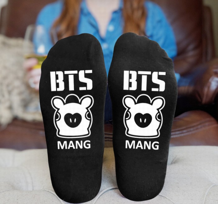 BTS BT21Black printed Mid tube socks stockings tube high 15CM 25G style 6