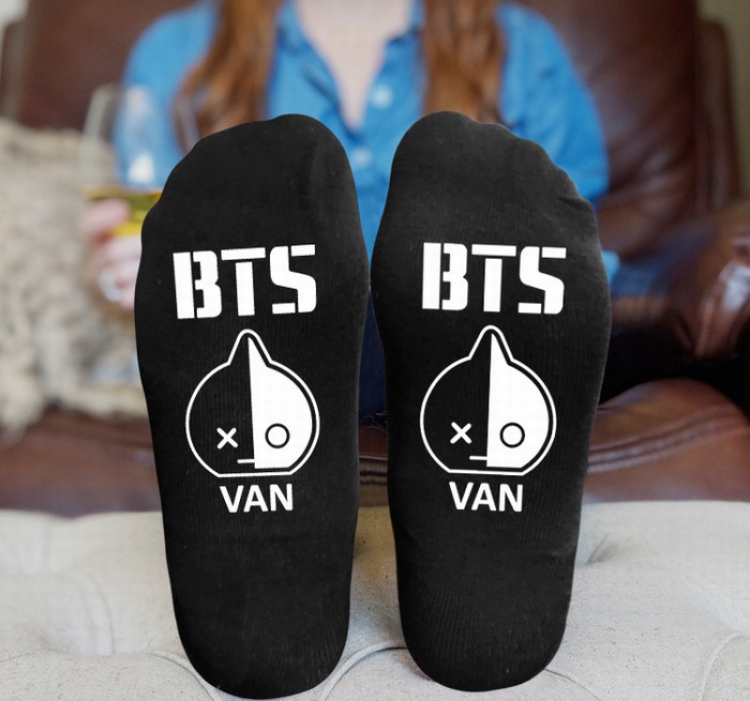 BTS BT21Black printed Mid tube socks stockings tube high 15CM 25G style 5