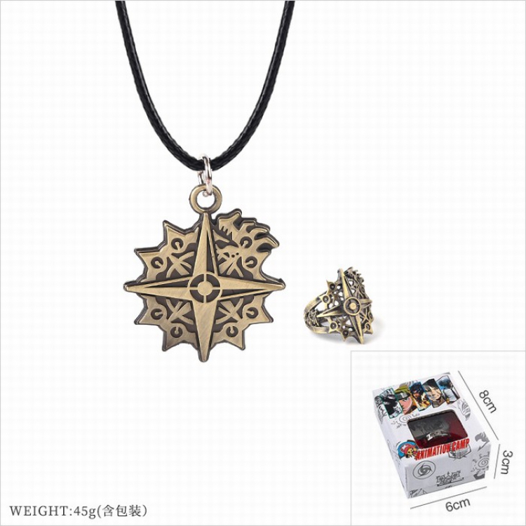 The Seven Deadly Sins Ring   stainless steel black sling necklace 2 piece set