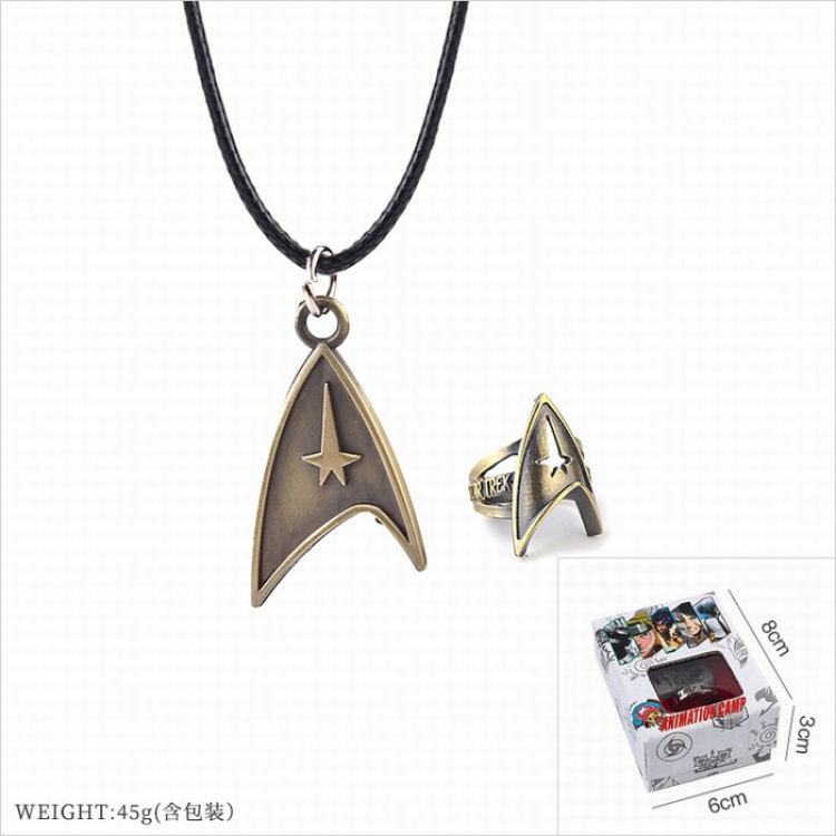 Aquaman Ring   stainless steel black sling necklace 2 piece set