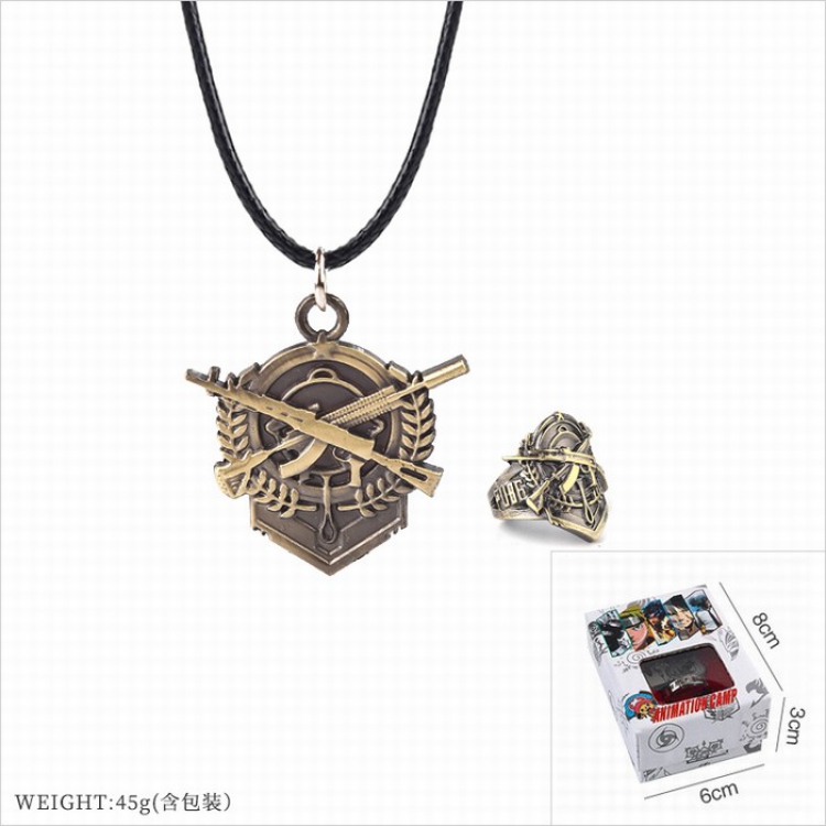 Playerunknowns Batt Ring   stainless steel black sling necklace 2 piece set style A