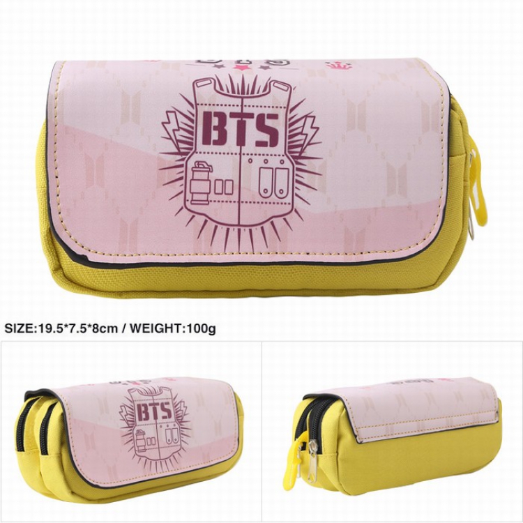 BTS Double zippered leather Pencil Bag 19.5X7.5X8CM style C