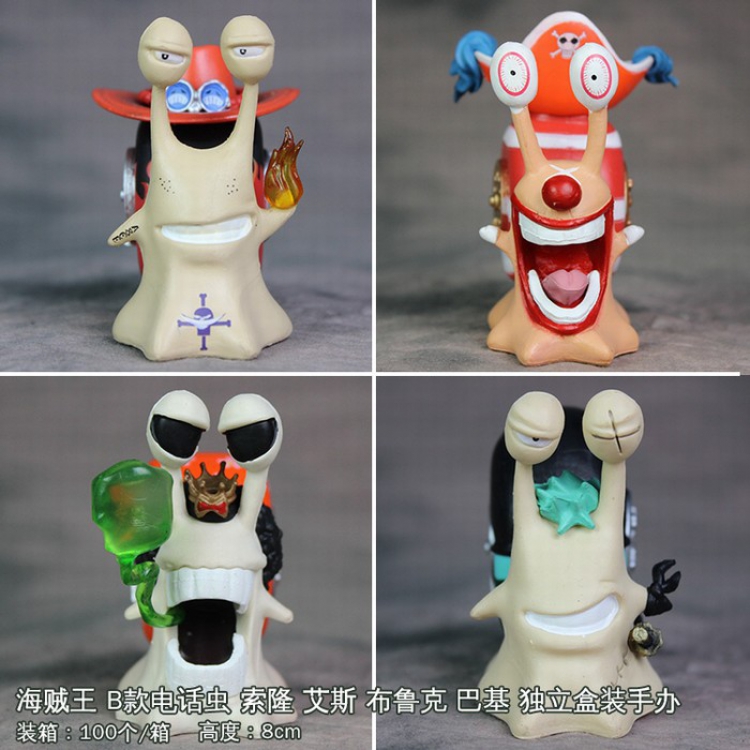 One Piece Den Den Mushi a set of 4 Zoro Portgas D Ace BROOK Buggy Individual package Boxed Figure Decoration 8CM a box o