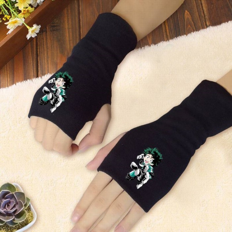 My Hero Academia Printing Black Half-finger Gloves Scrub bag Style B