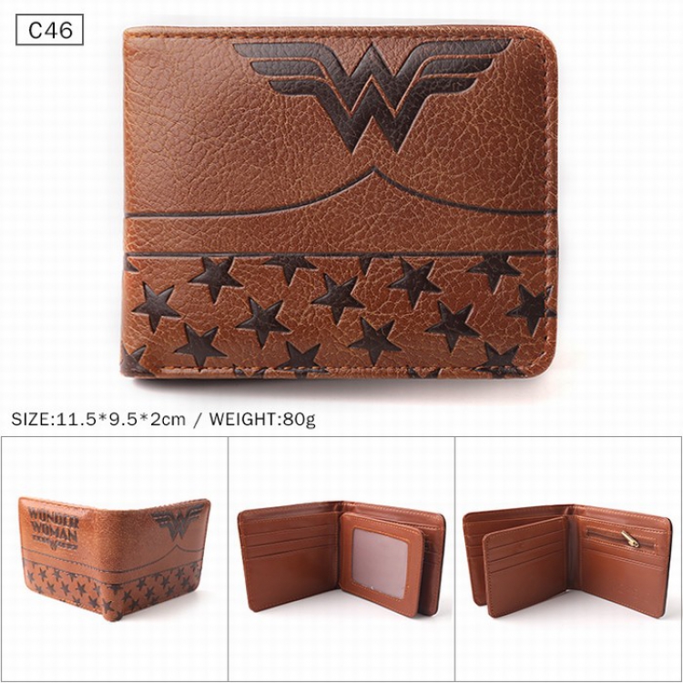 Wonder Woman Brown Folded Embossed Short Leather Wallet Purse 11.5X9.5X2CM 80G C46