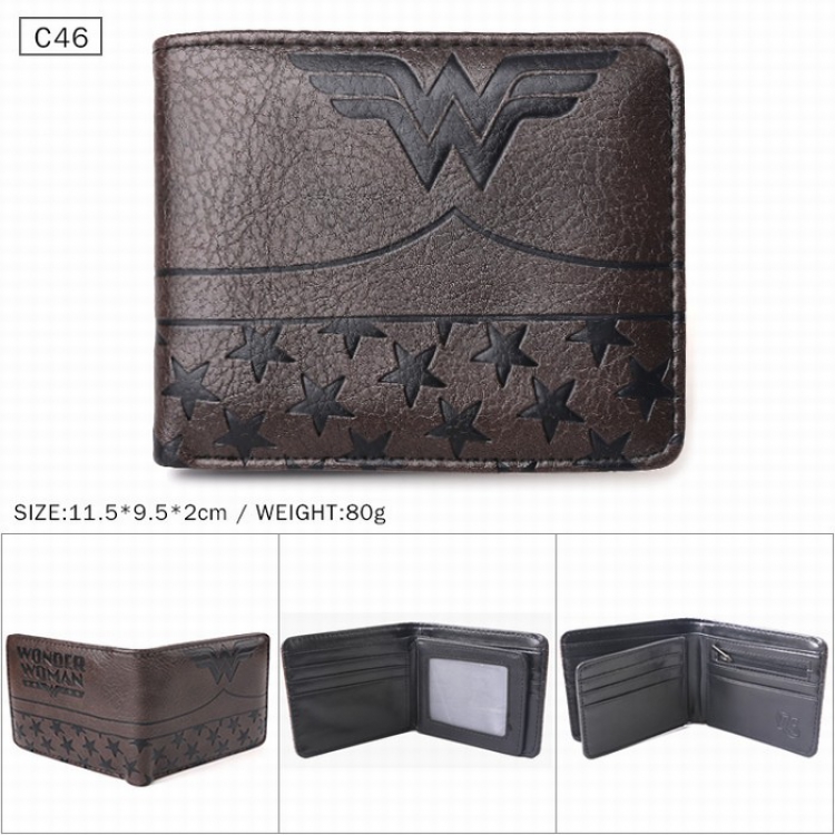 Wonder Woman Black Folded Embossed Short Leather Wallet Purse 11.5X9.5X2CM 80G C46