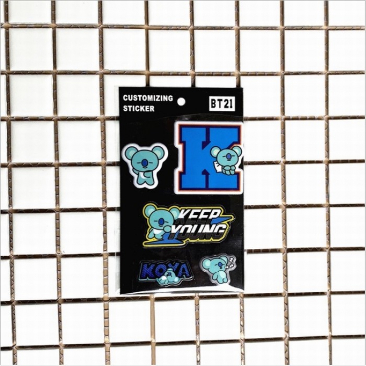 BTS BT21 Three-dimensional mobile phone stickers OPP bag 10X7.5CM 5G price for 10 pcs Style B