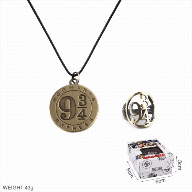 Harry Potter  Ring and stainless steel black sling necklace 2 piece set