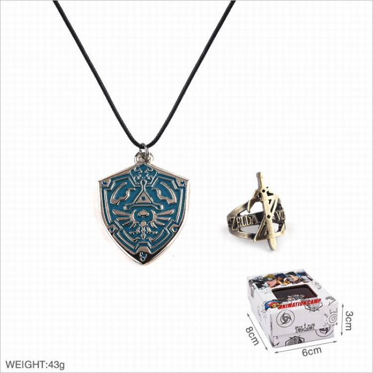 The Legend of Zelda  Ring and stainless steel black sling necklace 2 piece set style  A
