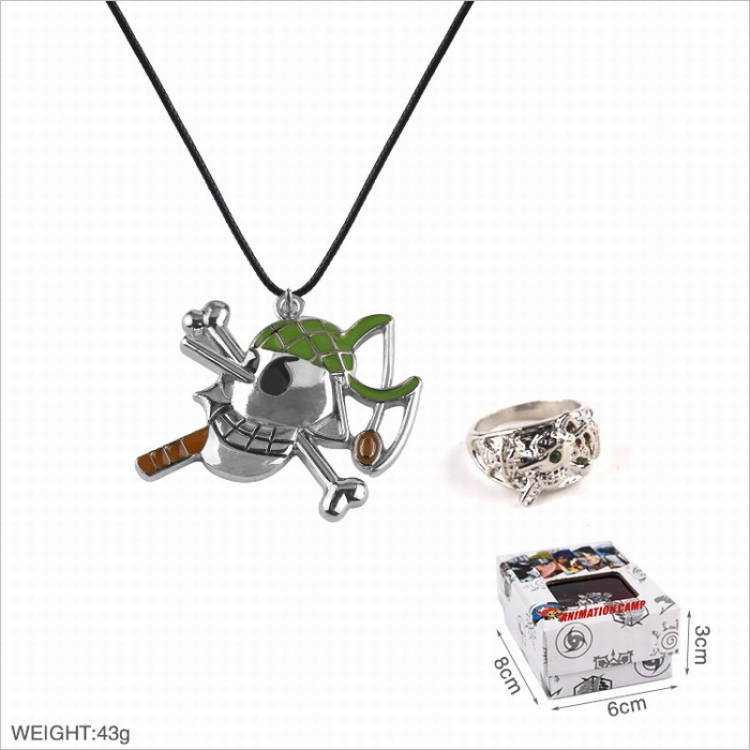 One Piece Ring and stainless steel black sling necklace 2 piece set style B