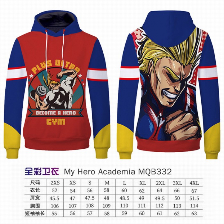My Hero Academia Full Color Long sleeve Patch pocket Sweatshirt Hoodie 9 sizes from XXS to XXXXL MQB332