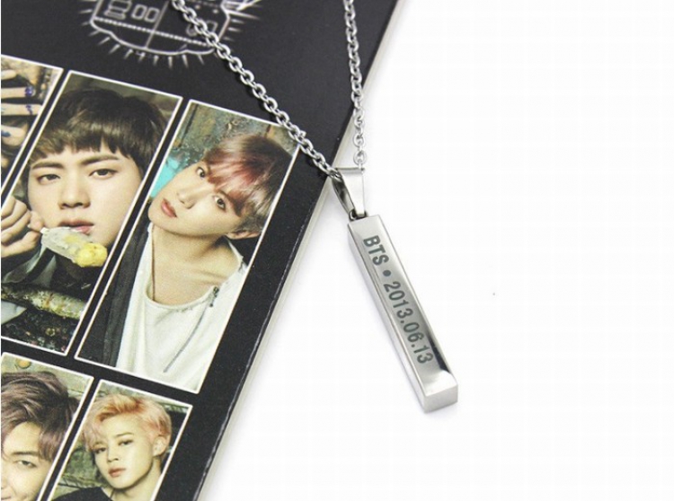 BTS Long column Necklace pendant Blister box 50CM Pendant:3X0.5CM price for 5 pcs Style A