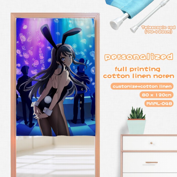 Bunny girl Imitation cotton and linen color printing curtain Adjustable telescopic rod 80X120CM MAML048