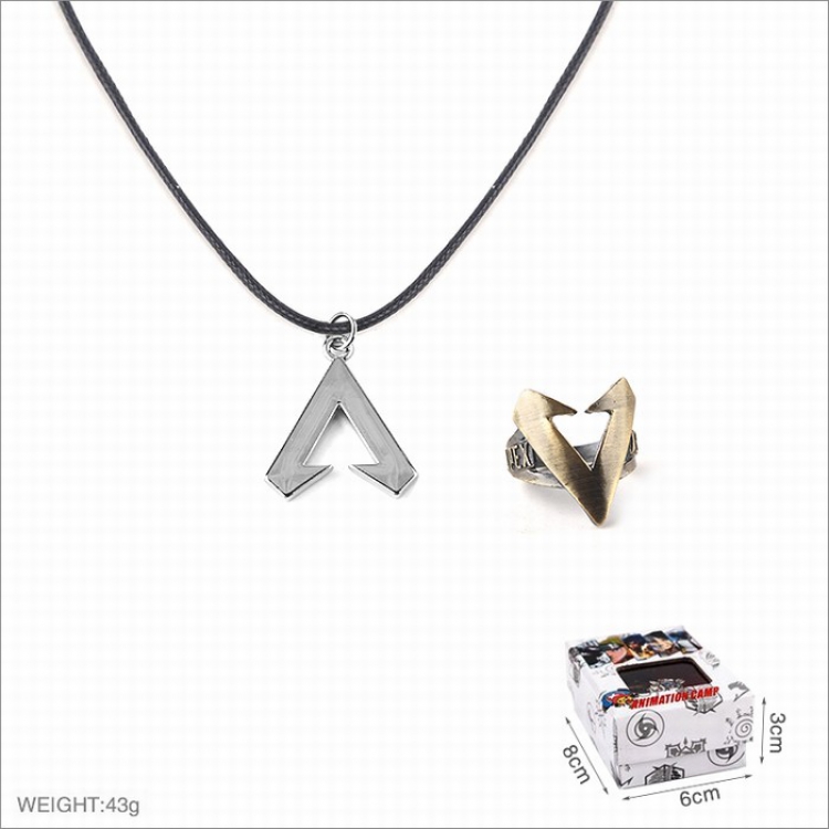 Apex Legends Ring and stainless steel black sling necklace 2 piece set style A