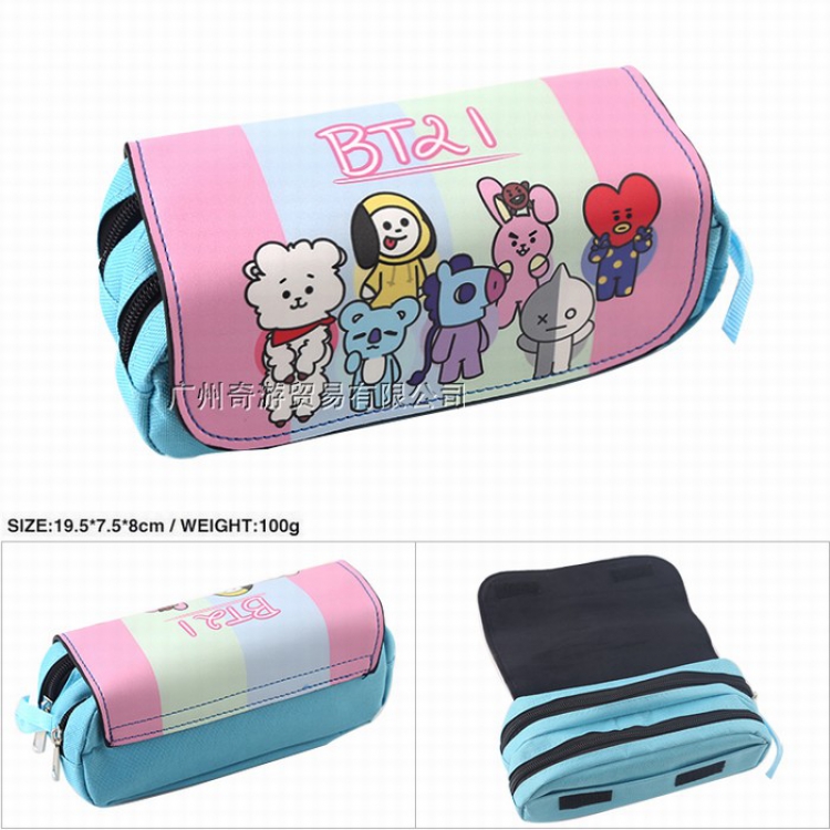 BTS BT21 Double zipper PU pencil case pencil bag 19.5X7.5X8CM Style C