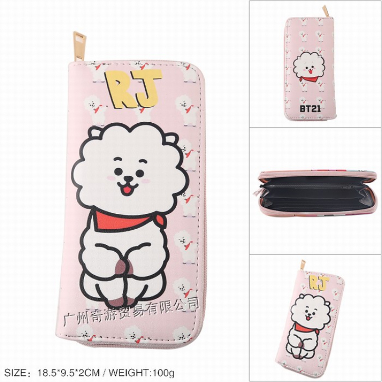 BTS BT21 PU leather color zipper long Wallet Purse Style J