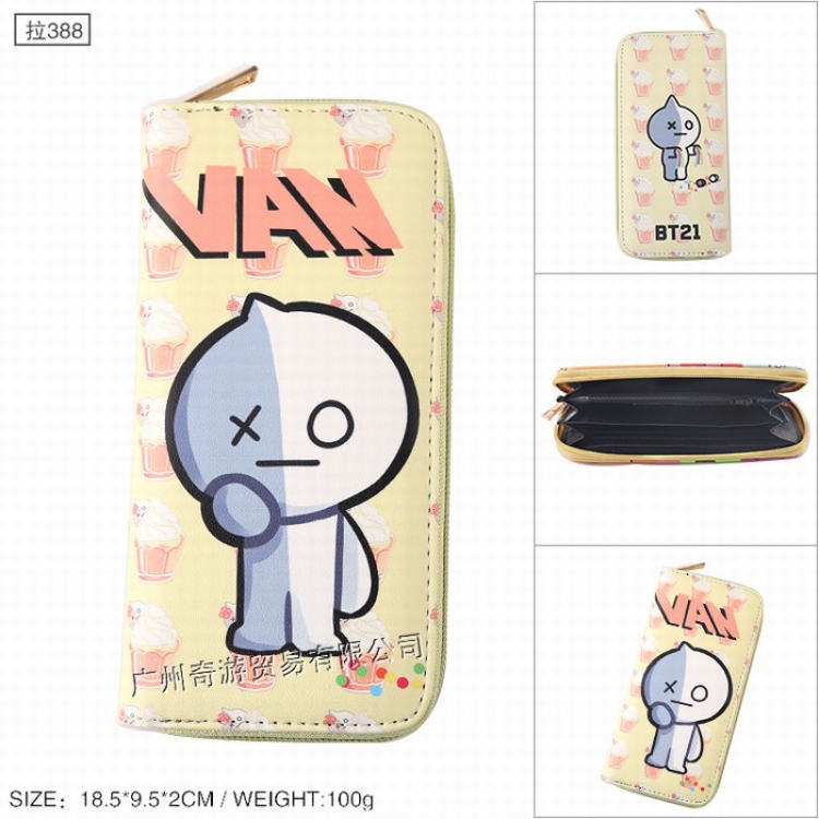 BTS BT21 PU leather color zipper long Wallet Purse Style D