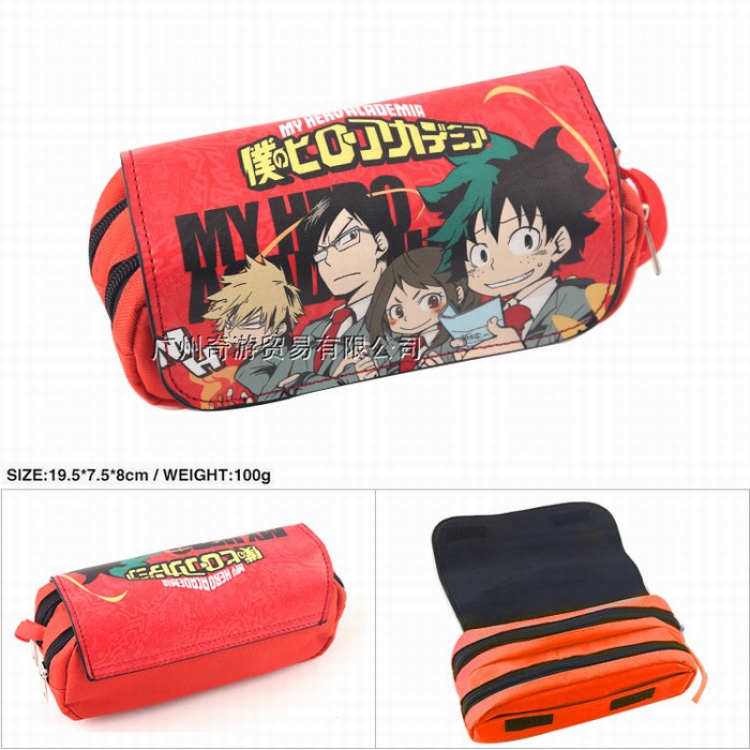 My Hero Academia Double zipper PU pencil case pencil bag 19.5X7.5X8CM Style A