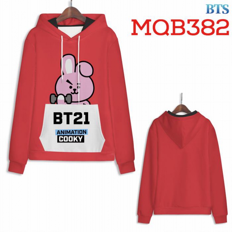 BTS BT21 Full Color Long sleeve Patch pocket Sweatshirt Hoodie 9 sizes from XXS to XXXXL MQB382
