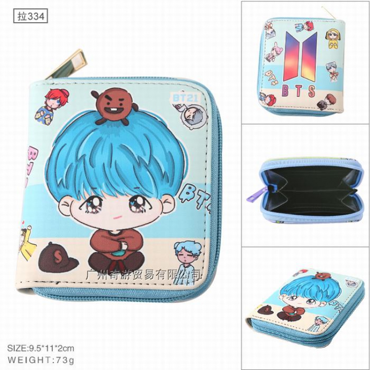 BTS BT21 Full color Zipper PU short two fold wallet Purse Style A