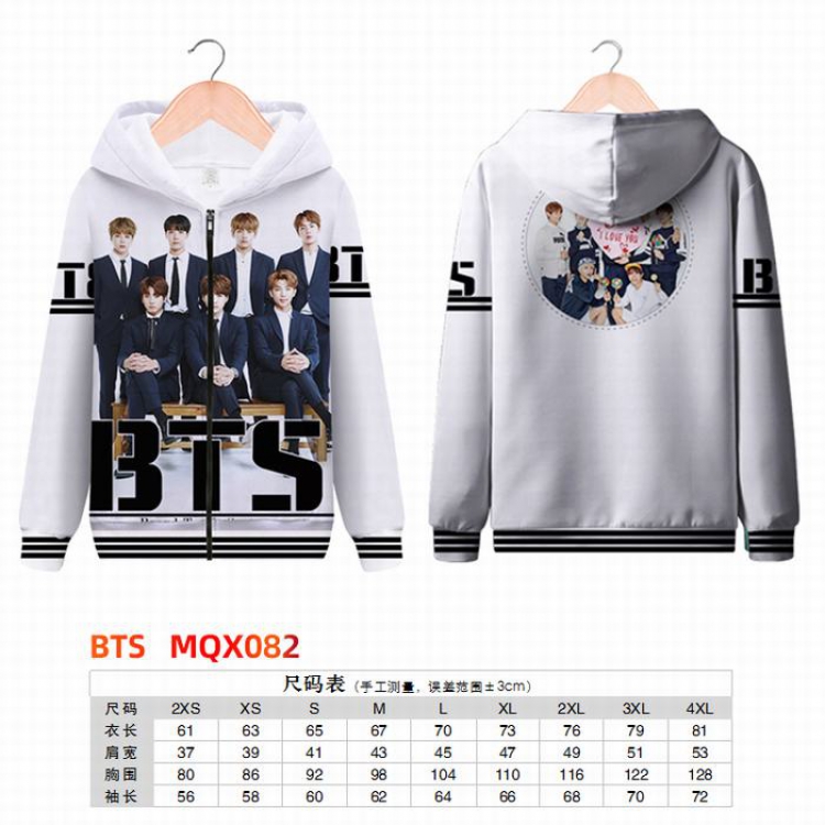 BTS Full color zipper hooded Patch pocket Coat Hoodie 9 sizes from XXS to 4XL MQX082