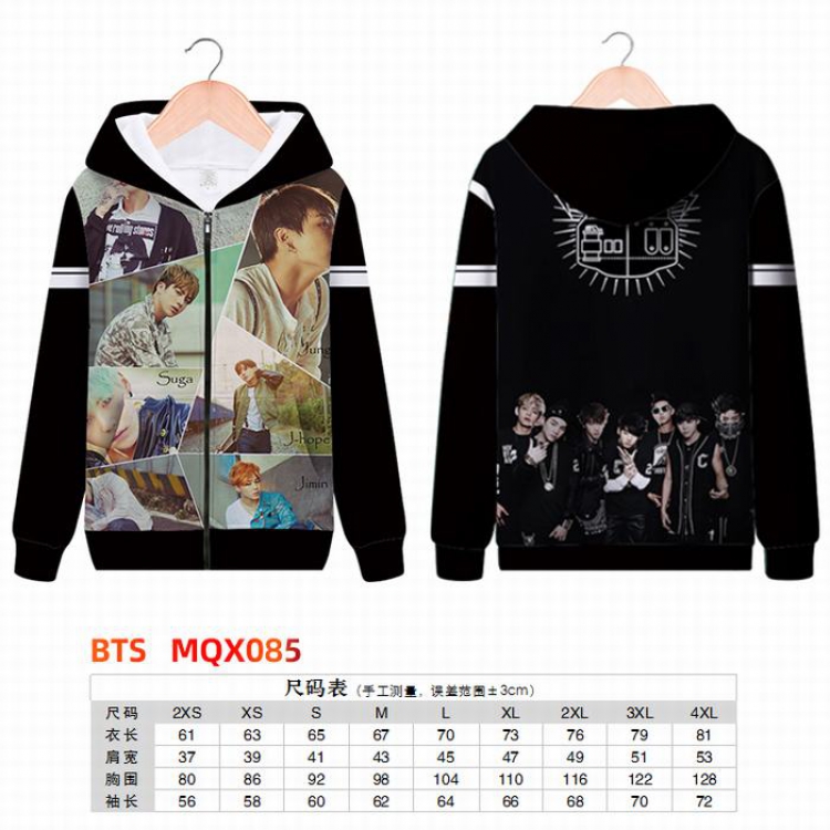 BTS Full color zipper hooded Patch pocket Coat Hoodie 9 sizes from XXS to 4XL MQX085
