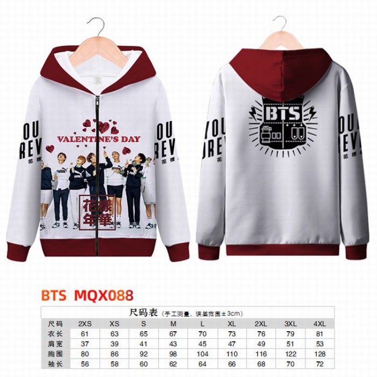 BTS Full color zipper hooded Patch pocket Coat Hoodie 9 sizes from XXS to 4XL MQX088