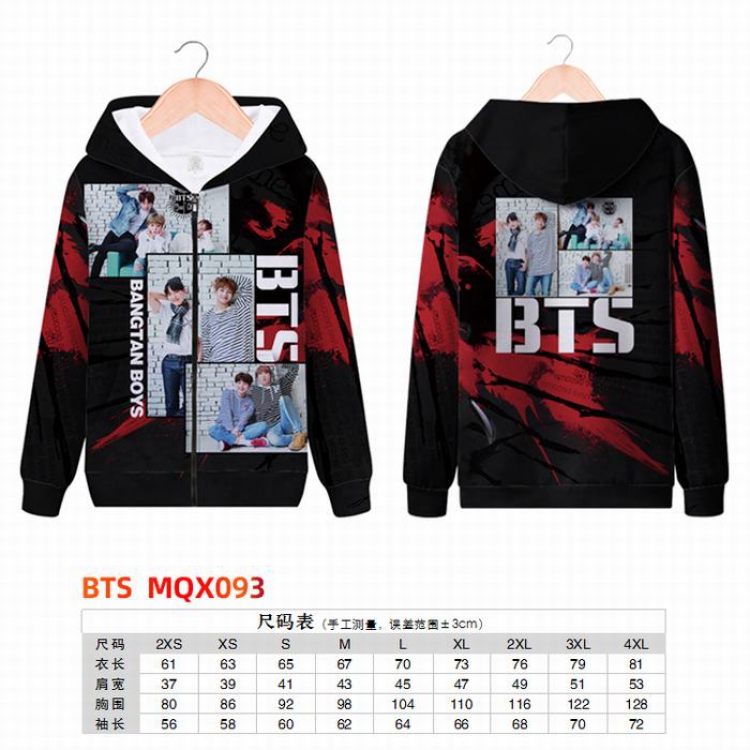 BTS Full color zipper hooded Patch pocket Coat Hoodie 9 sizes from XXS to 4XL MQX093