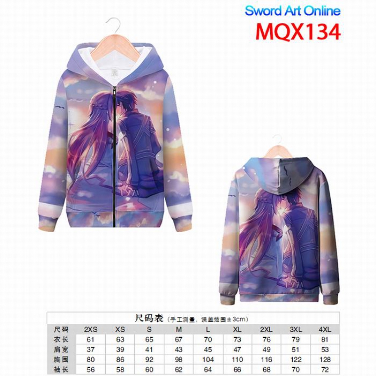 Sword Art Online Full color zipper hooded Patch pocket Coat Hoodie 9 sizes from XXS to 4XL MQX134