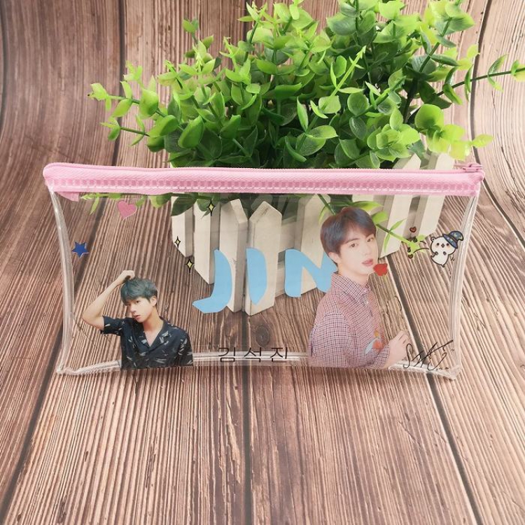 BTS Transparent pencil case stationery bag storage bag 19.5X10X2CM 19G price for 5 pcs