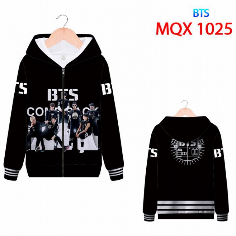 BTS Full color zipper hooded Patch pocket Coat Hoodie 9 sizes from XXS to 4XL MQX1025