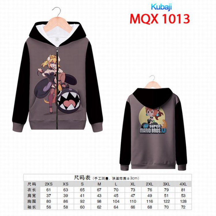 Super Mario  Full color zipper hooded Patch pocket Coat Hoodie 9 sizes from XXS to 4XL MQX1013