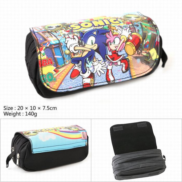 Sonic the Hedgehog Series Double zipper PU pencil case 19.5X7.5X8CM