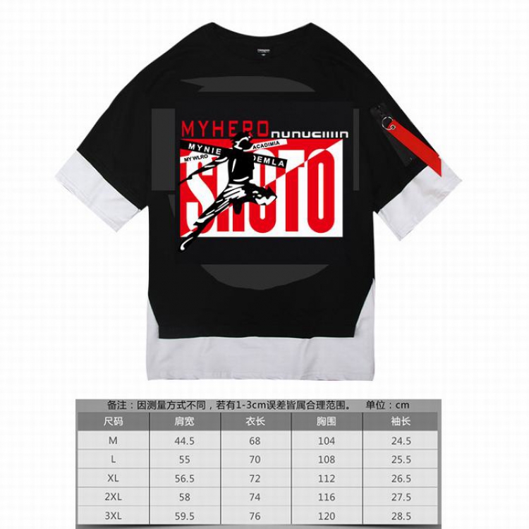 My Hero Academia Loose cotton fake two short sleeves-05 black t-shirt 5 sizes from M to 3XL