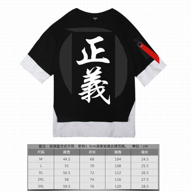 One PieceJustice white Loose cotton fake two short sleeves t-shirt 5 sizes from M to 3XL