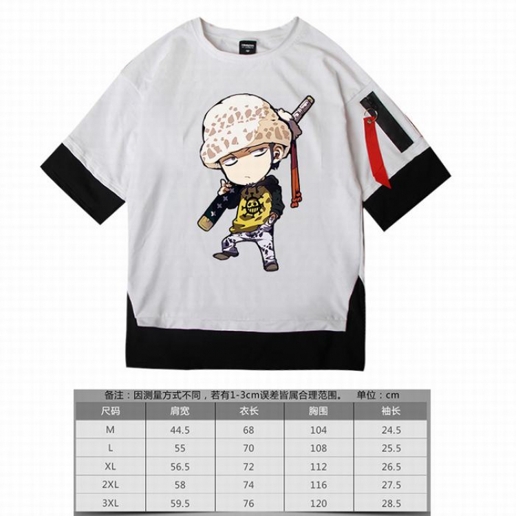 One Piece  Law white Loose cotton fake two short sleeves t-shirt 5 sizes from M to 3XL