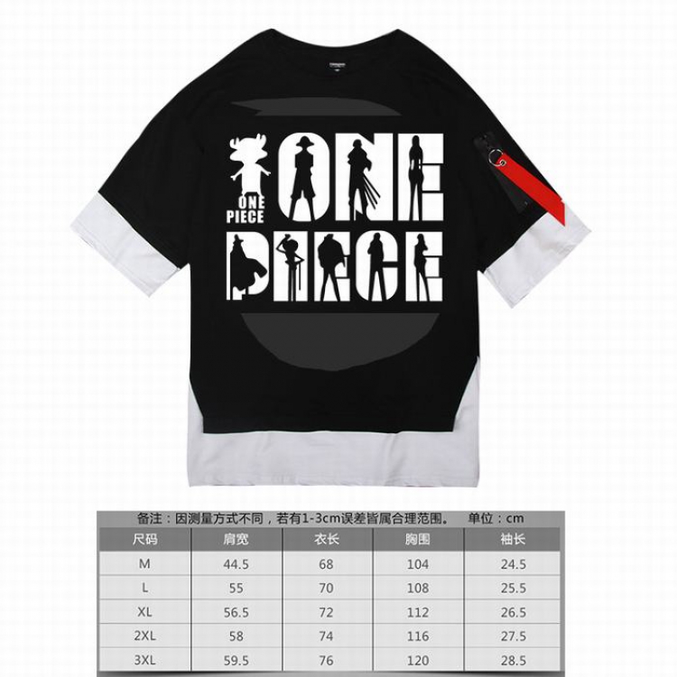 One Piece  black Loose cotton fake two short sleeves t-shirt 5 sizes from M to 3XL