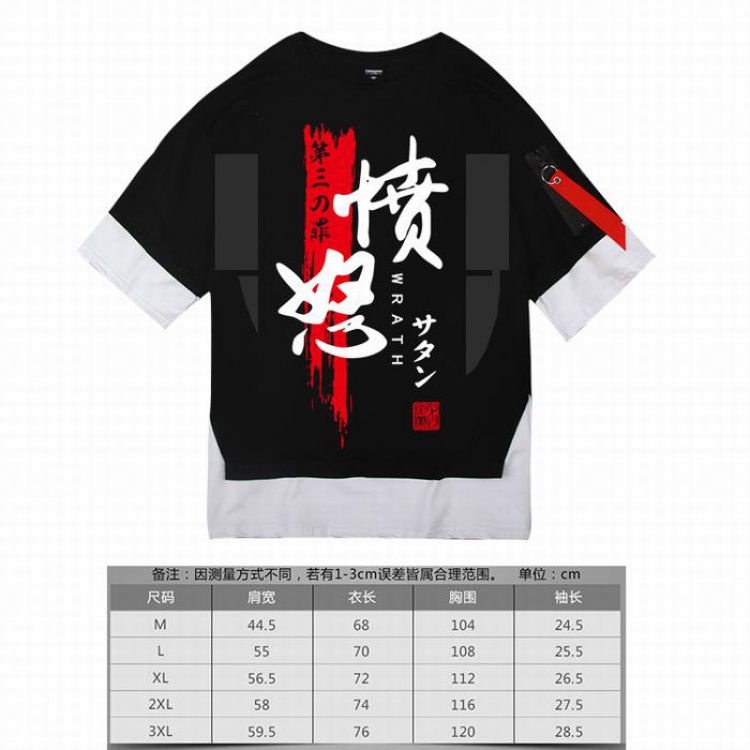 The Seven Deadly Sins  Gluttony black Loose cotton fake two short sleeves t-shirt 5 sizes from M to 3XL