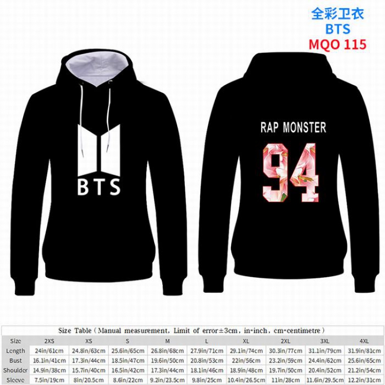 BTS  Full Color Patch pocket Sweatshirt Hoodie EUR SIZE 9 sizes from XXS to XXXXL MQO115