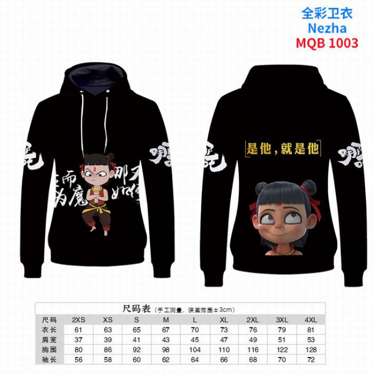 Nezha Full Color Long sleeve Patch pocket Sweatshirt Hoodie 9 sizes from XXS to XXXXL MQB1003