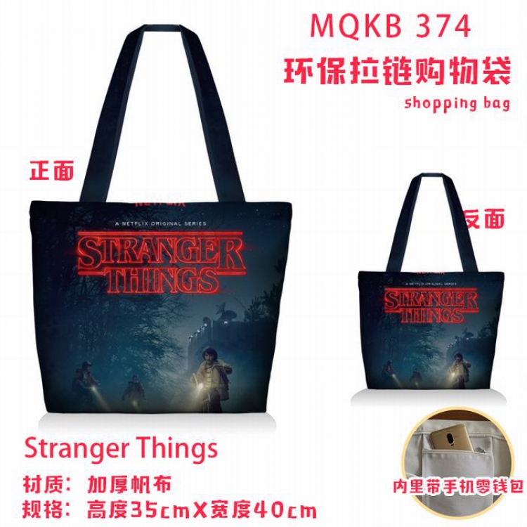 Stranger Things Full color green zipper shopping bag shoulder bag MQKB374