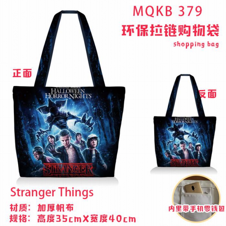 Stranger Things Full color green zipper shopping bag shoulder bag MQKB379
