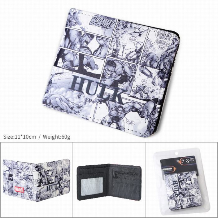 Marvel Hulk PU full color silk screen two fold short card bag wallet purse