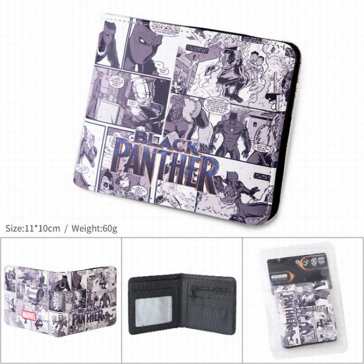Marvel Panter PU full color silk screen two fold short card bag wallet purse