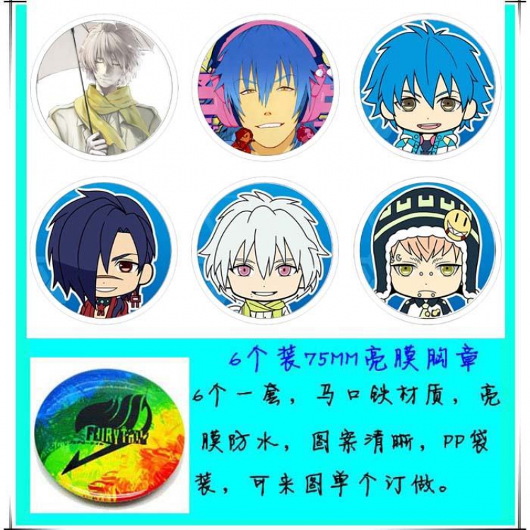 Comedy murder Anime tinplate bright film badge round cloth brooch a set of six 75MM