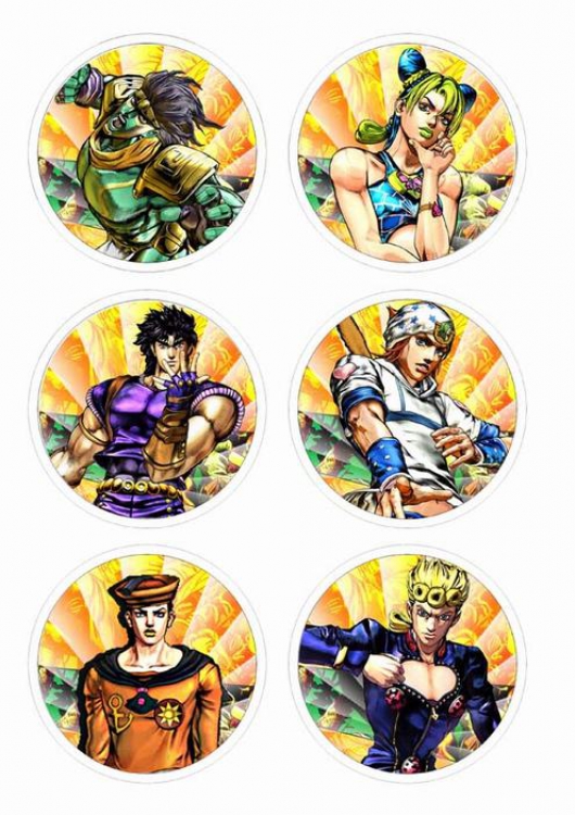 JoJos Bizarre Adventure Anime tinplate bright film badge round cloth brooch a set of six 75MM